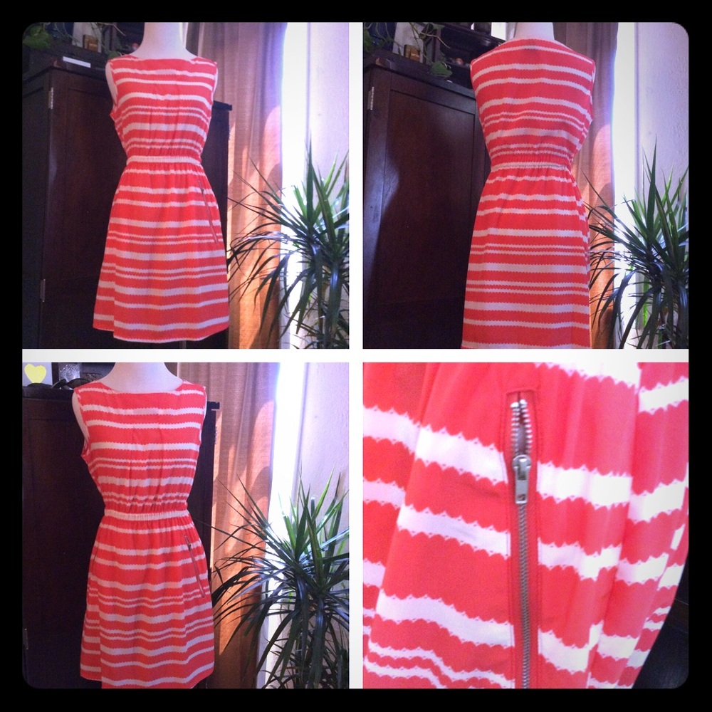 Coral & white sleeveless dress